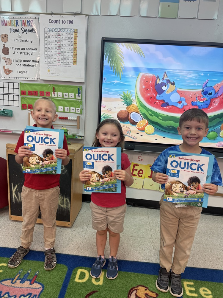 kindergarten with their summer workbook