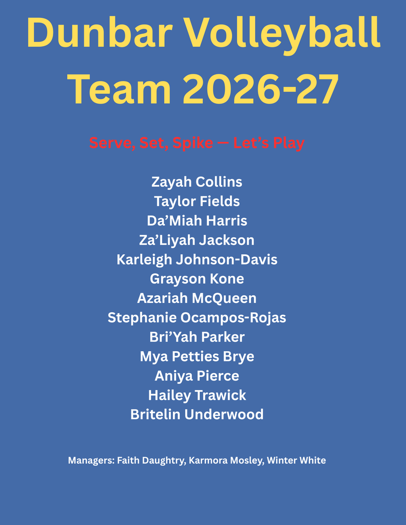 2026-2027 Dunbar Magnet Volleyball team list