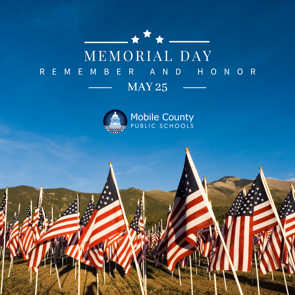 Memorial Day graphic featuring small American flags in a field
