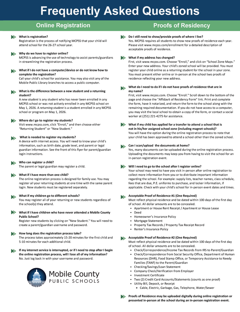 Online Registration FAQs