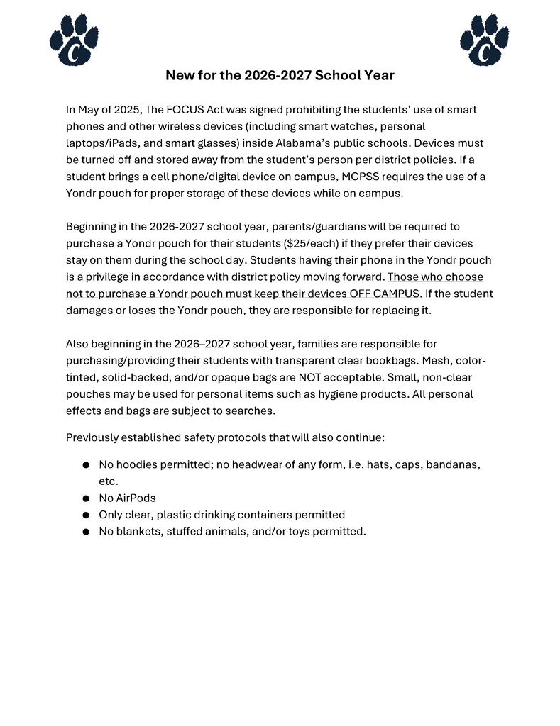 New Policies for 26-27