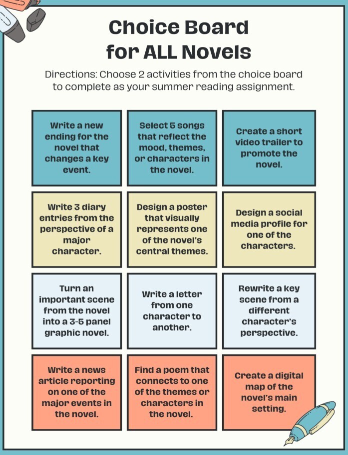 26-27 Summer Reading Choice Board flyer