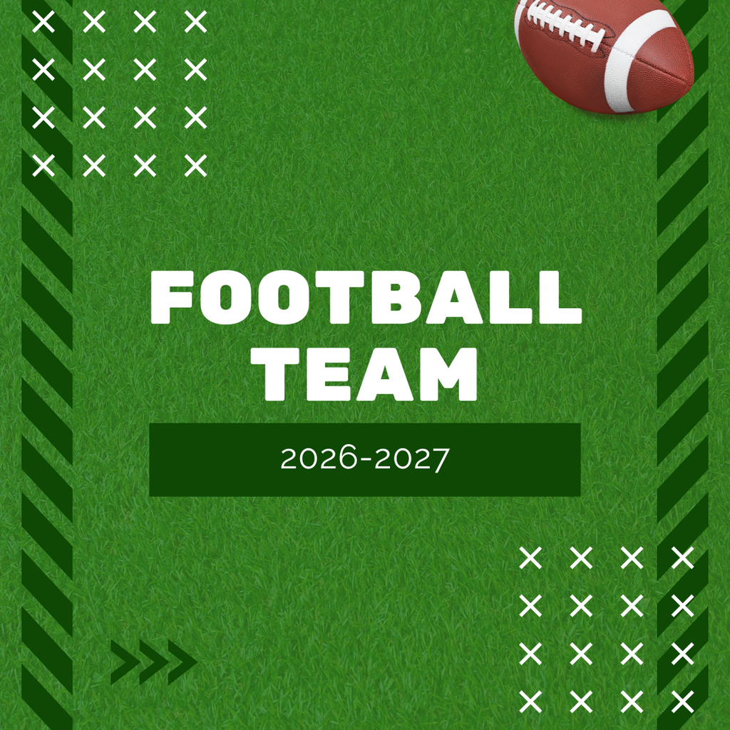 Graphic announcing the football team for 2026-2027- all names are listed in the text 