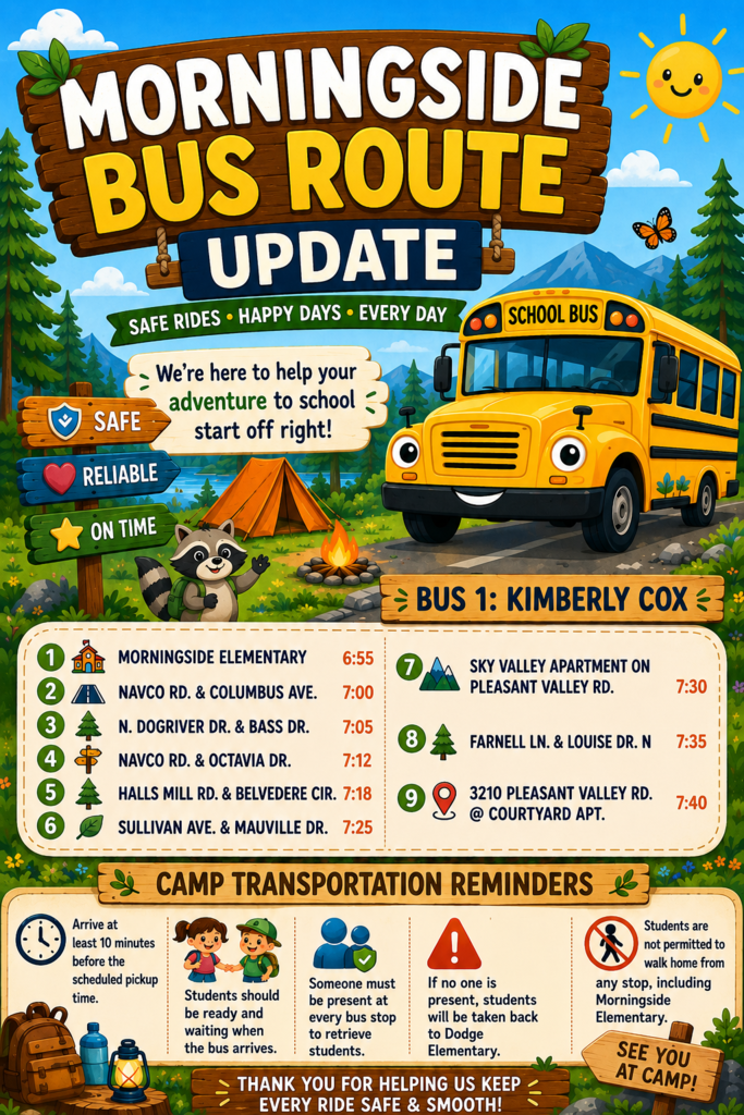 Updated Bus Route For Literacy & Numeracy Camp