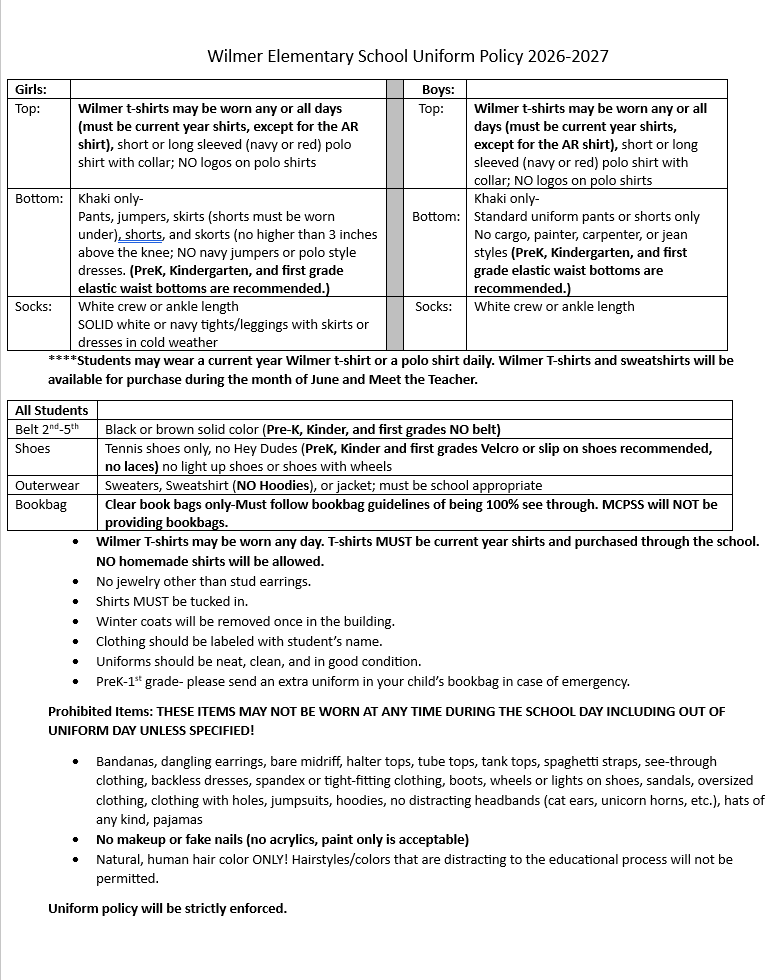 Uniform Policy for the 26-27 school year