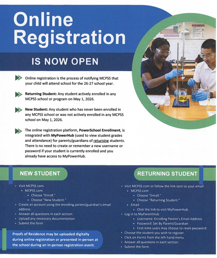 Online registration information for new and returning students