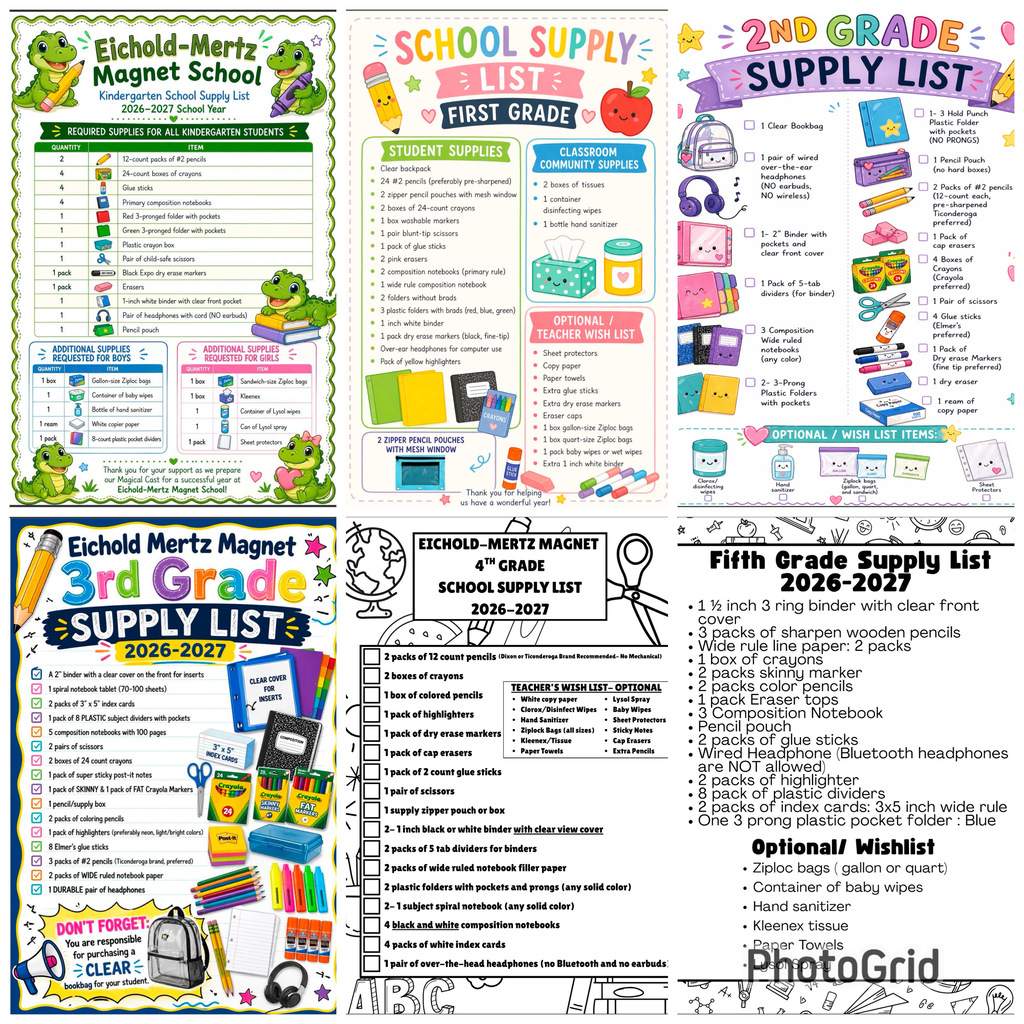 School Supply List Grade K-5