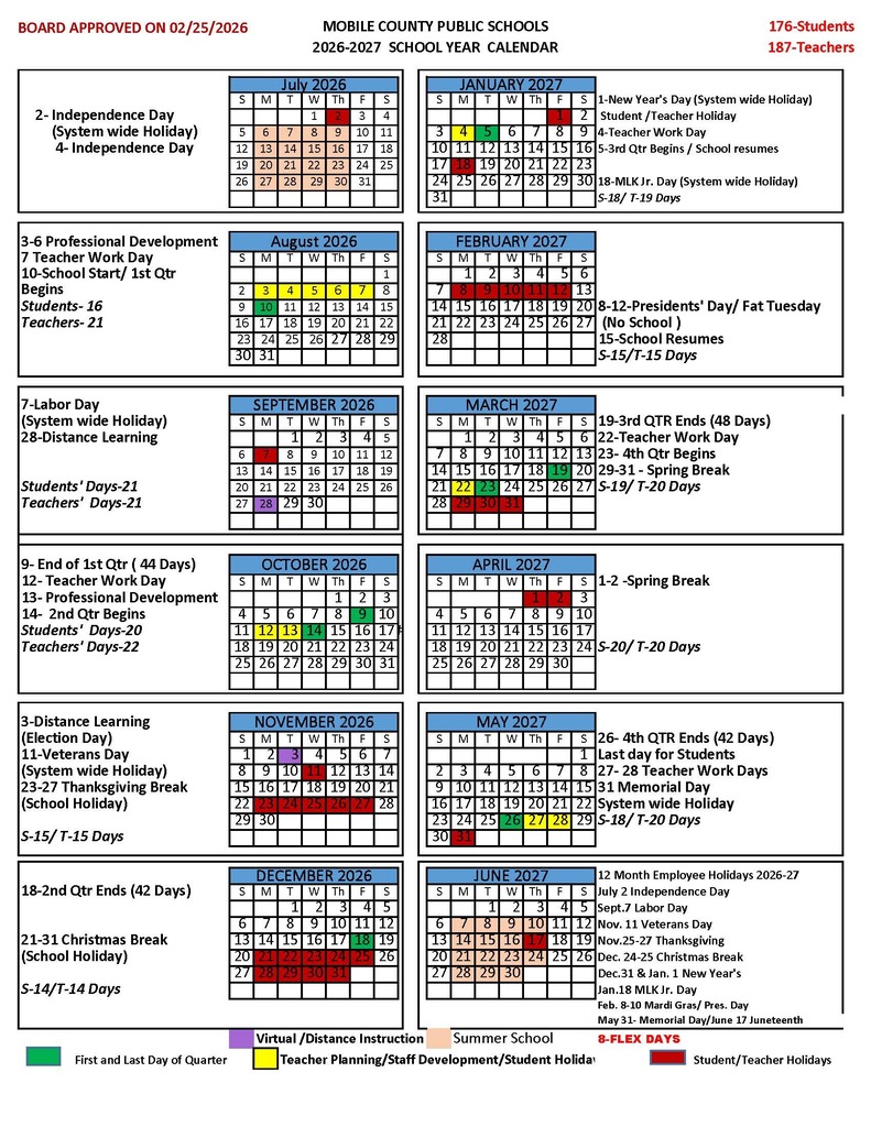 MCPSS 2026-2027 School Year Calendar