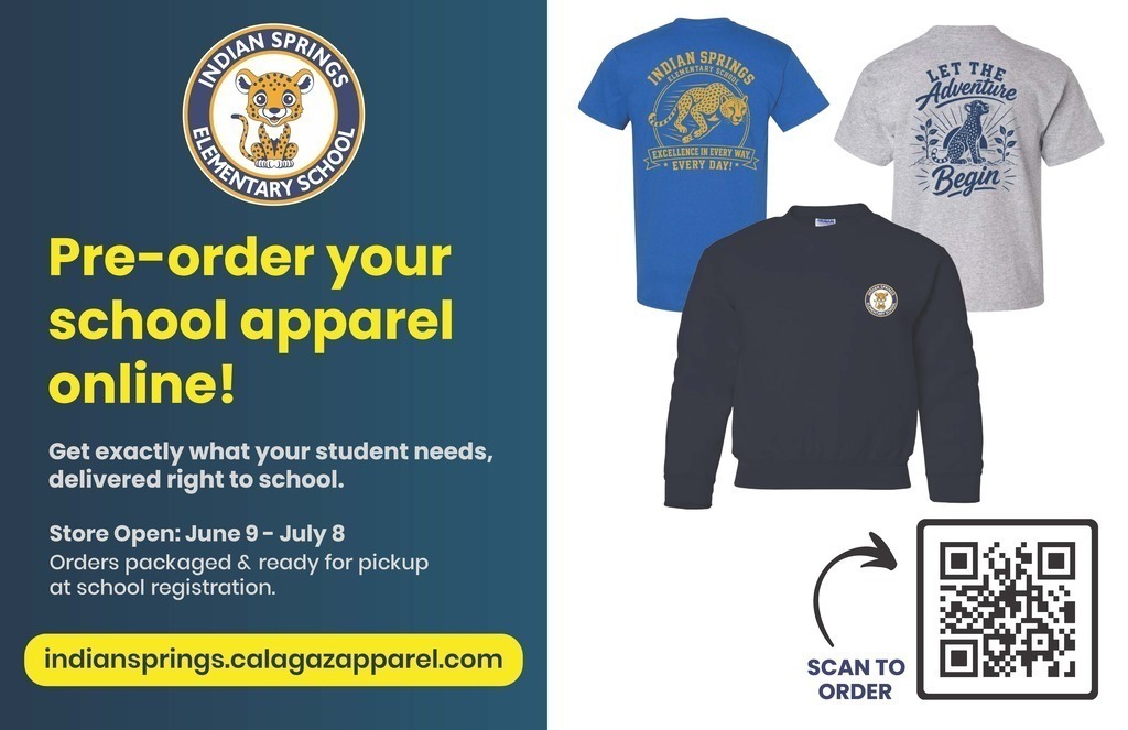 Spirit apparel pre-order, June 9-July 8. Indiansprings.calagazapparel.com