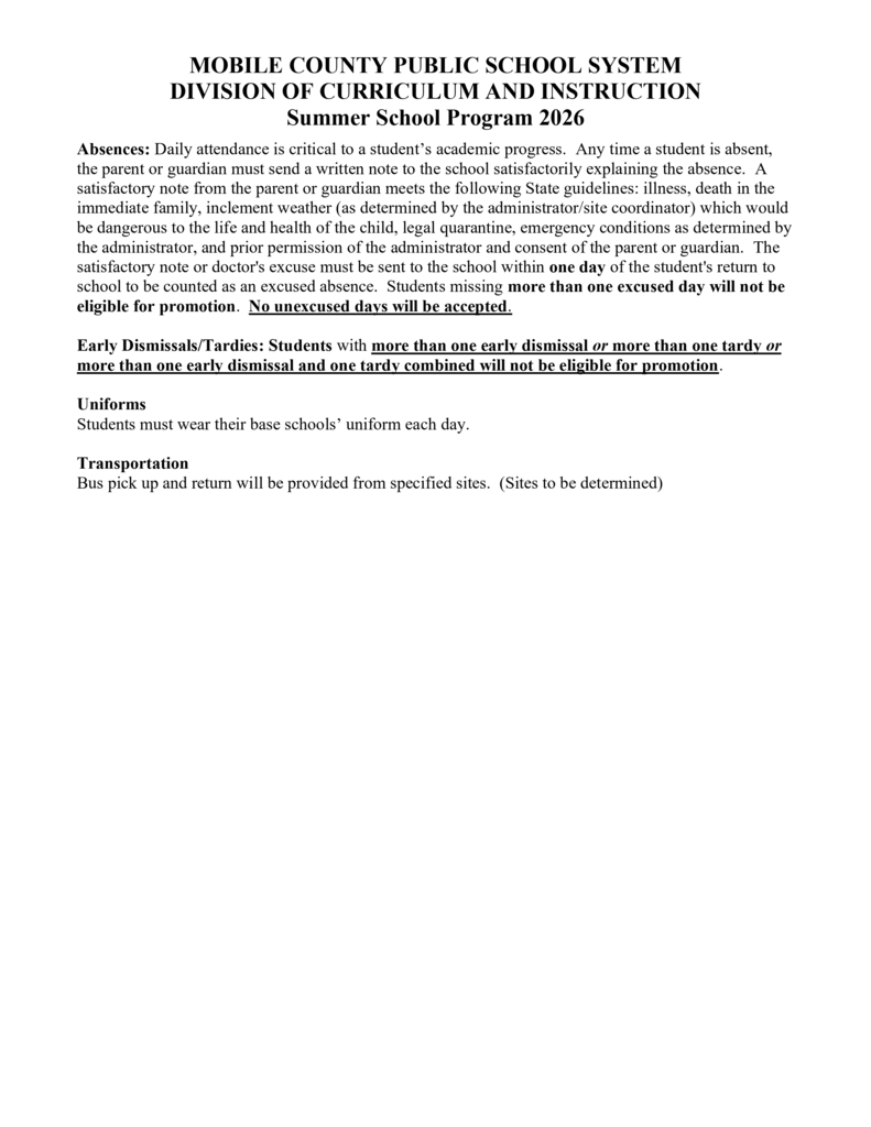 Document titled "Summer School Program 2016" includes text in black font on a white background, detailing school guidelines for attendance and promotion.