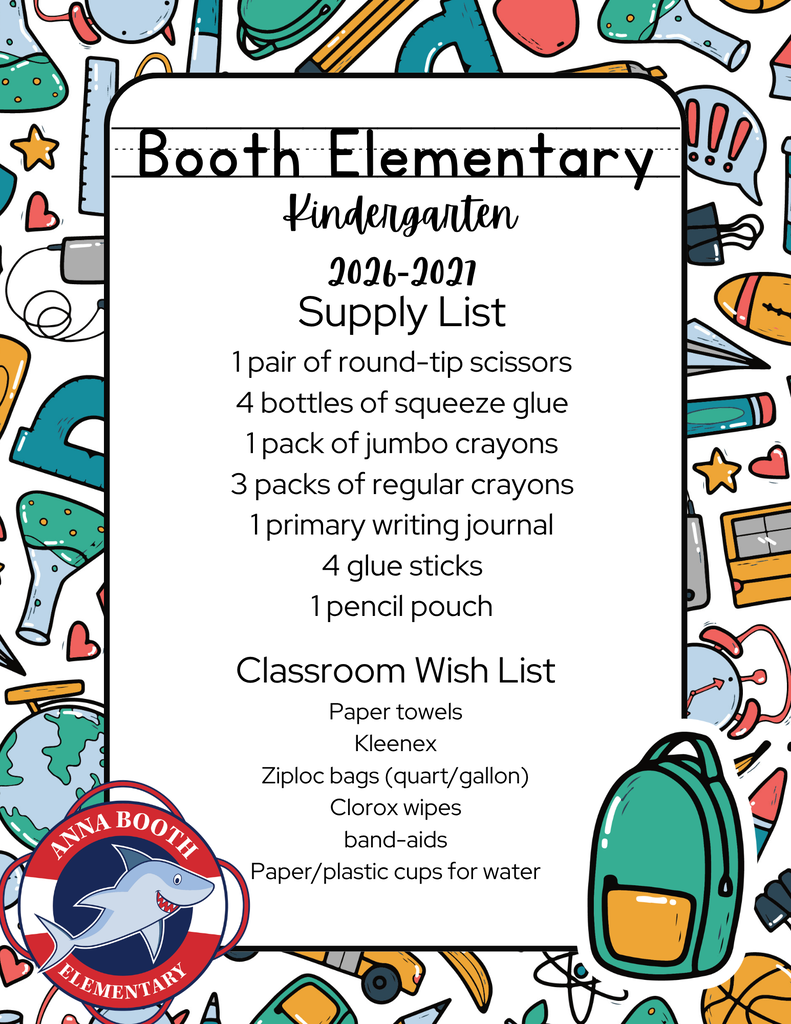 Kindergarten Supply list Supply List 1 pair of round-tip scissors 4 bottles of squeeze glue 1 pack of jumbo crayons 3 packs of regular crayons 1 primary writing journal 4 glue sticks 1 pencil pouch