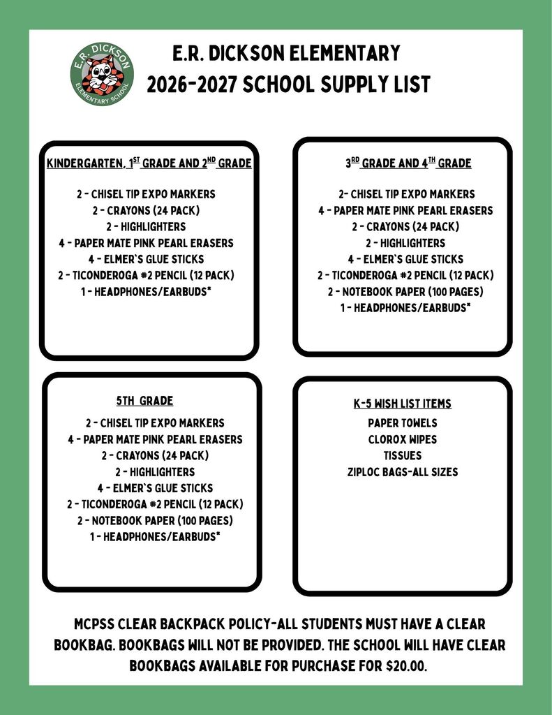 2026-2027 School Supply List