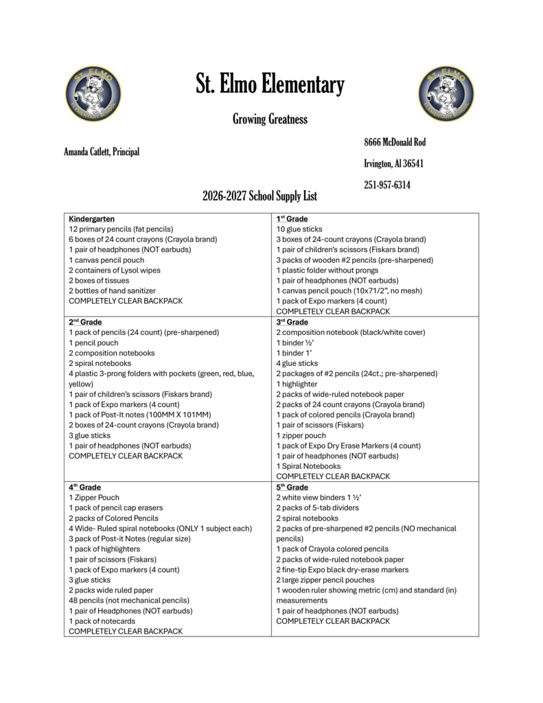 26-27 School Supply List