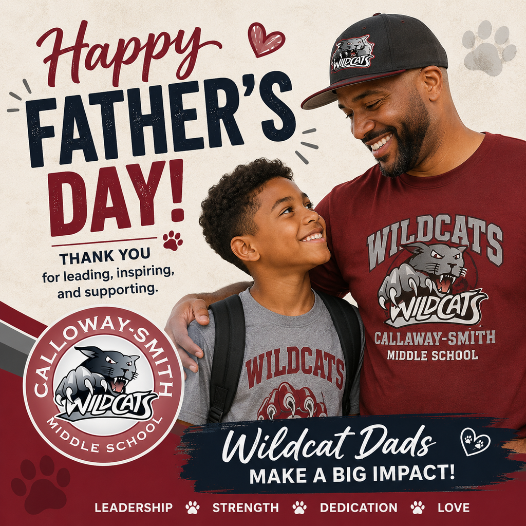 A poster celebrating Father's Day with a father and son, both wearing Wildcats shirts, against a red background.