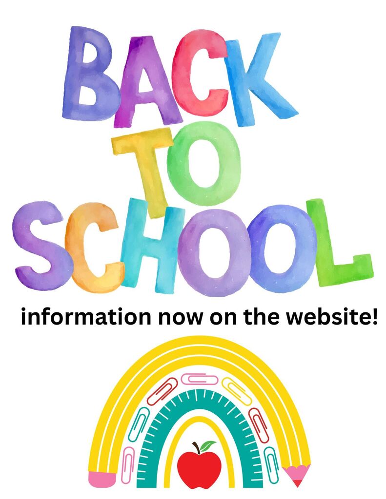 Back to school information now on the website text with a rainbow graphic.