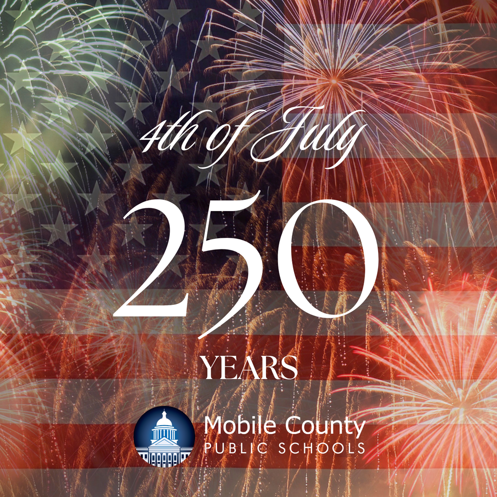 Graphic with fireworks and an American flag, reading "4th of July, 250 years"