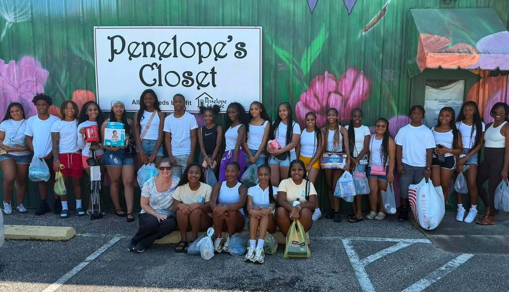 A large group of Blount High School students outside Penelope's Closet