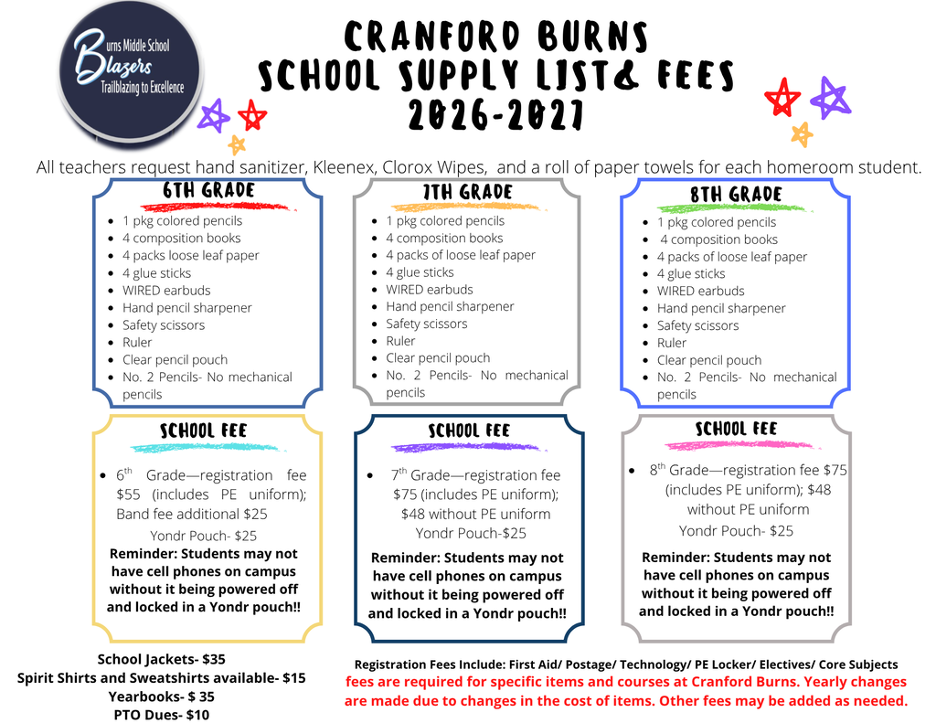 Burns Middle School Corrected Supply List 26-27