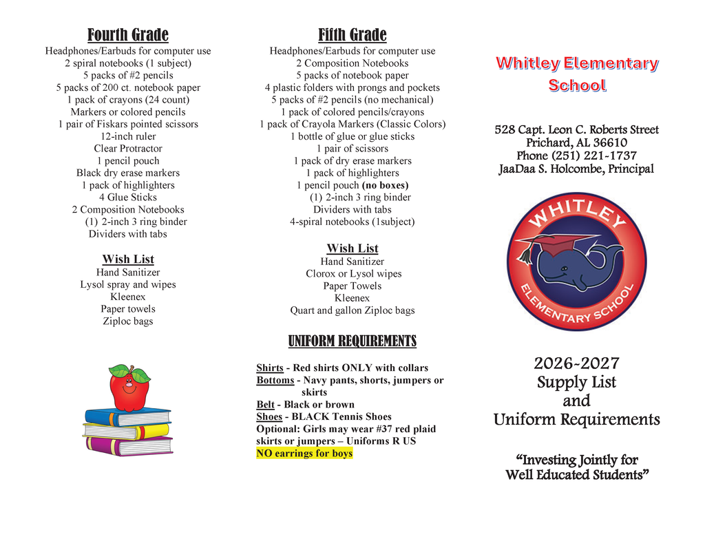 2026-27 school supply List by grade level