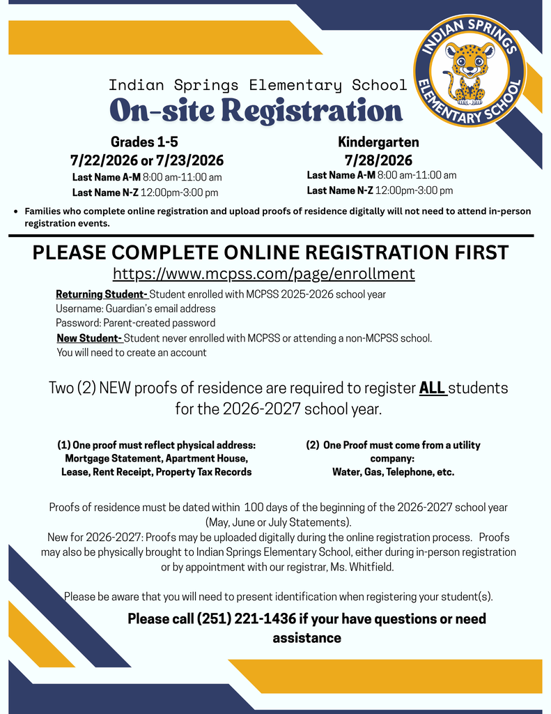 On site Registration: July 22 or July 23 for grade 1-5, 8:00-11:00 (Last names a-m) or 12:00-3:00 (Last names N-Z). Kindergarten on July 28, 8:00-11:00 (Last names a-m) or 12:00-3:00 (Last names N-Z). Two proofs of residence, birth certificate and guardian ID required.