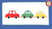 blue border, red car, green car, yellow car, Griggs logo