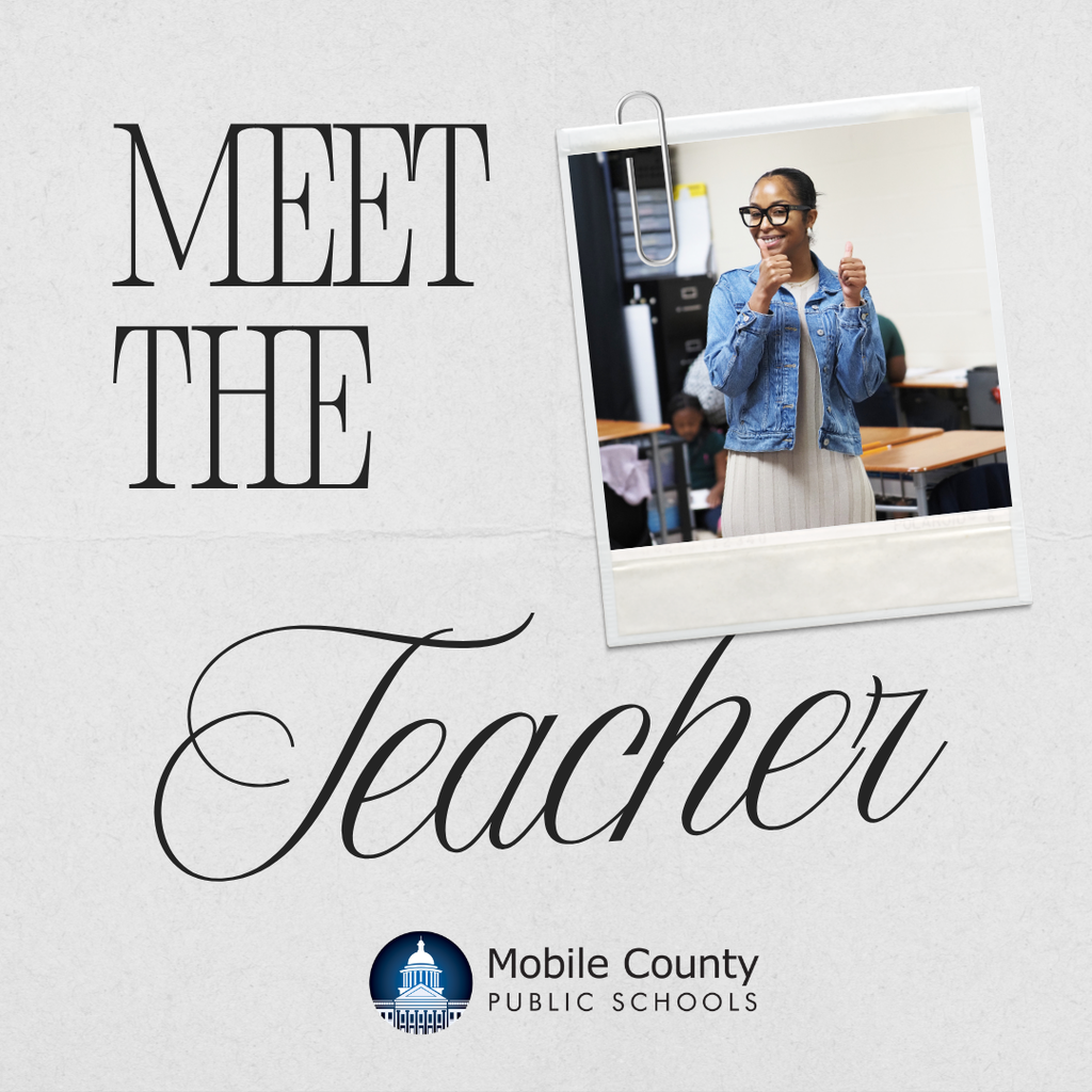 Graphic with a photo of a teacher and the words "Meet the Teacher"