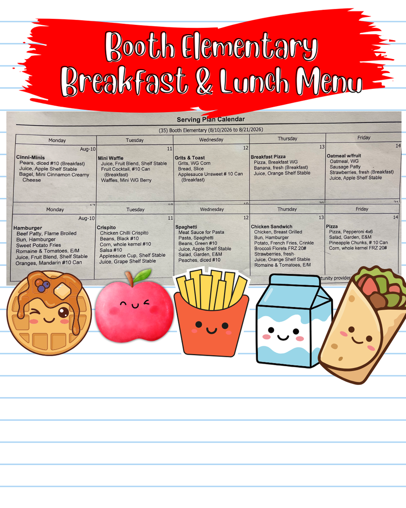 Breakfast and Lunch Menus for Booth Elementary School