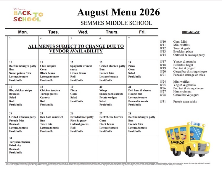 August Lunch Menu