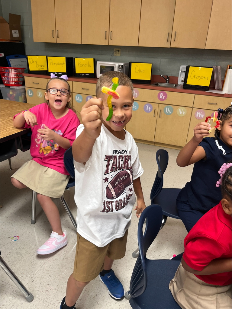 Today, Mrs. Kittrell's first graders enjoyed a game to learn the importance of teamwork. They had to work together to save Will the Worm (a gummy worm) by putting him in a life preserver ( a peach ring).