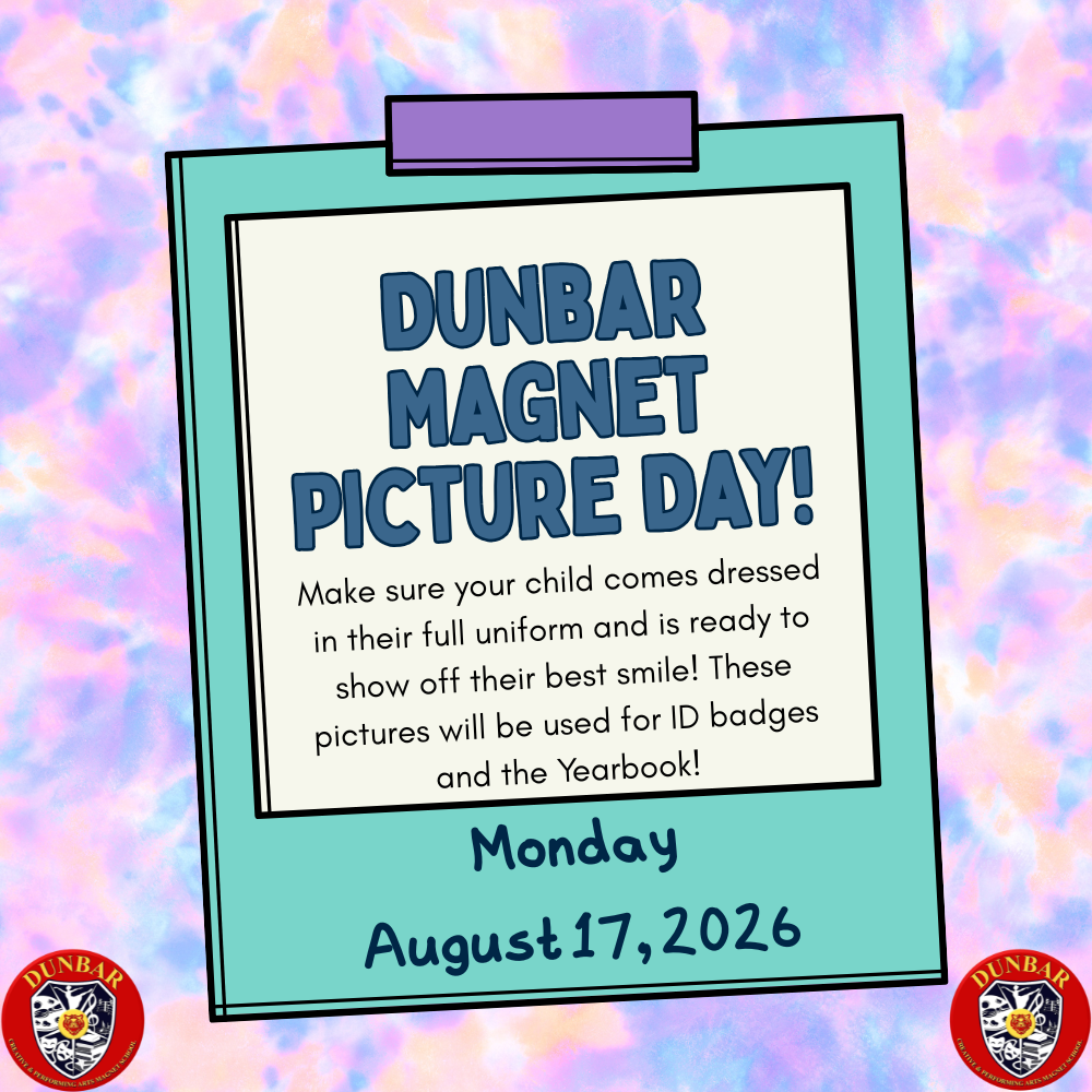 School Picture Day on Monday, August 17th, 2026