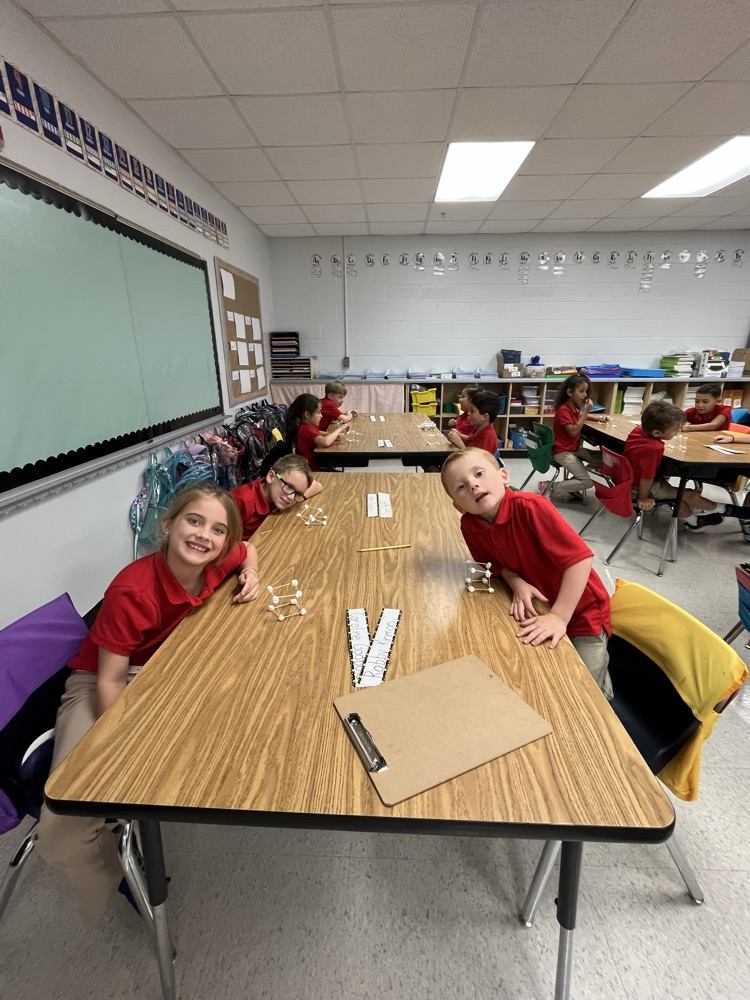 Mrs. Easterbrook’s students making cubes using marshmallows and toothpicks.