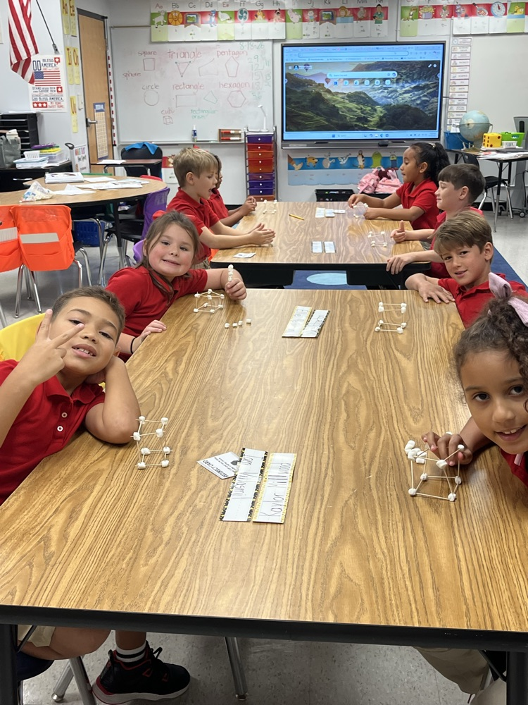 Mrs. Easterbrook’s students making cubes using marshmallows and toothpicks.