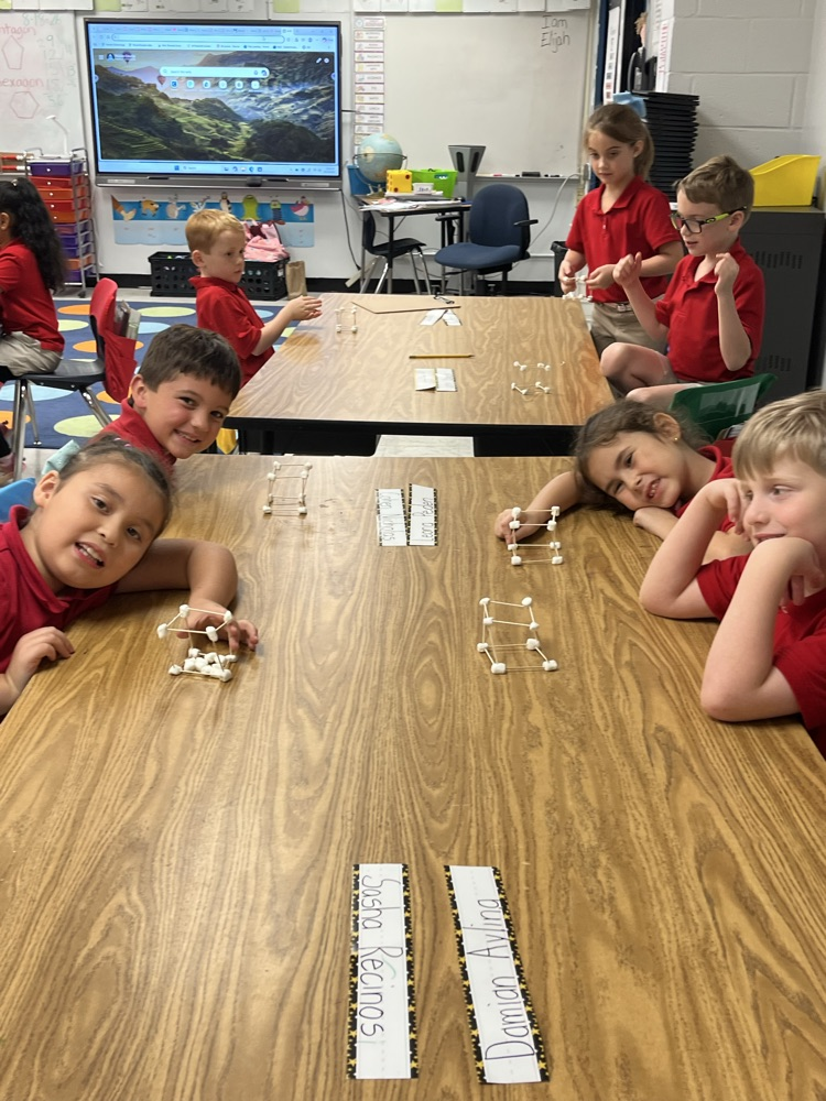 Mrs. Easterbrook’s students making cubes using marshmallows and toothpicks.