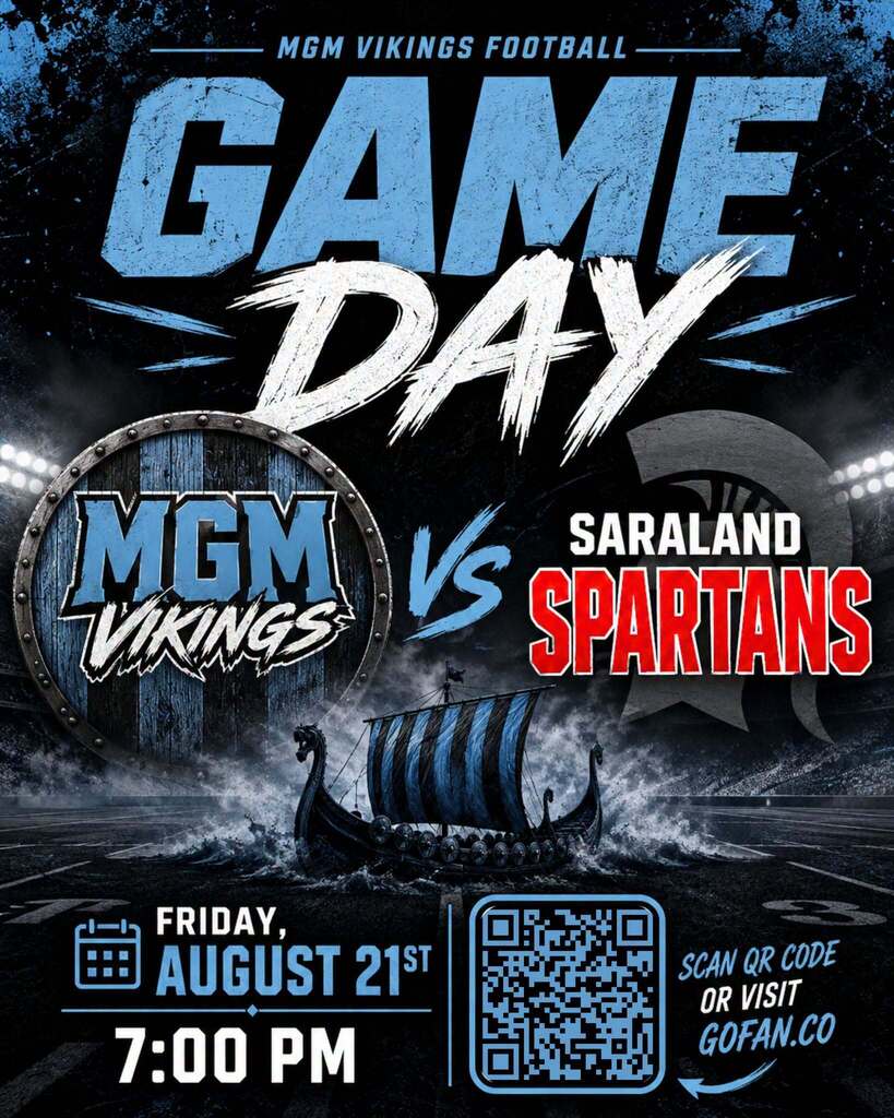 MGM Vikings vs Saraland Spartans - Friday, August 21 at 7:00 PM