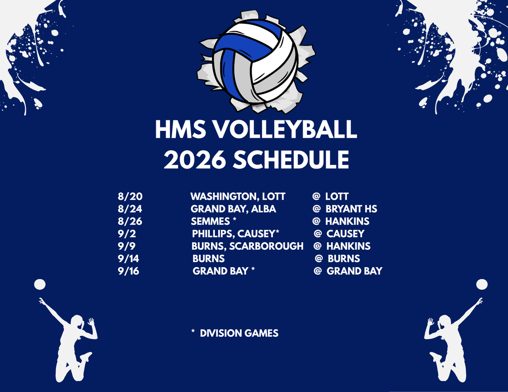dates of game on blue flyer with volleyball graphic