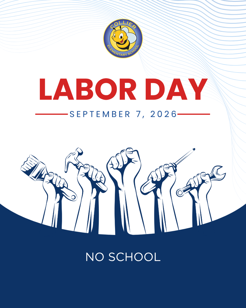 Poster for Labor Day, September 7, 2026. Features hands holding tools. Announcement: "NO SCHOOL".