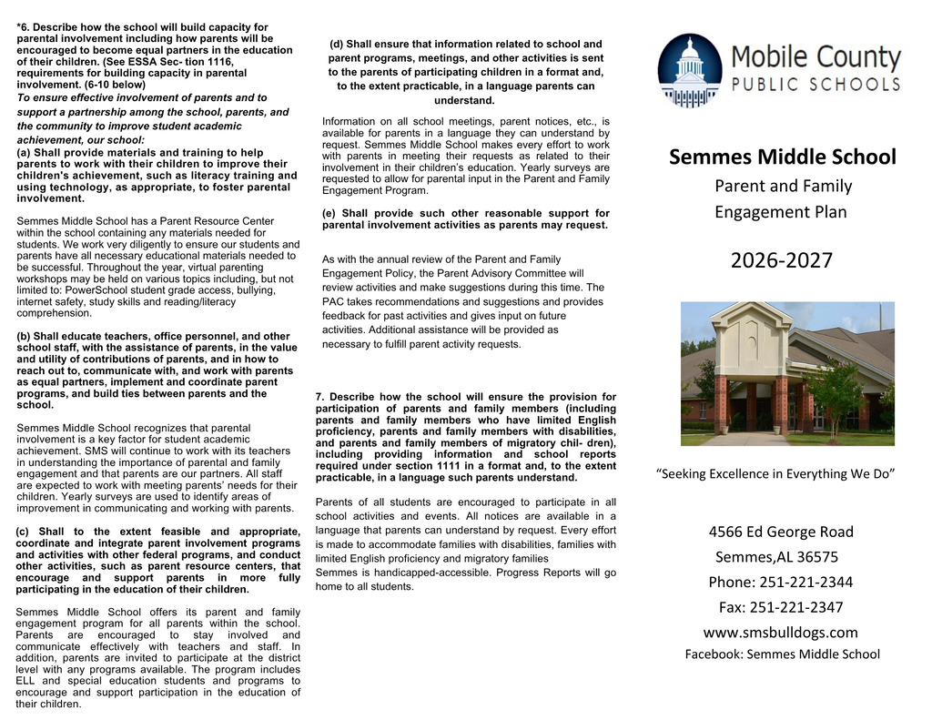 Parent and Family Engagement Plan Brochure 26/27