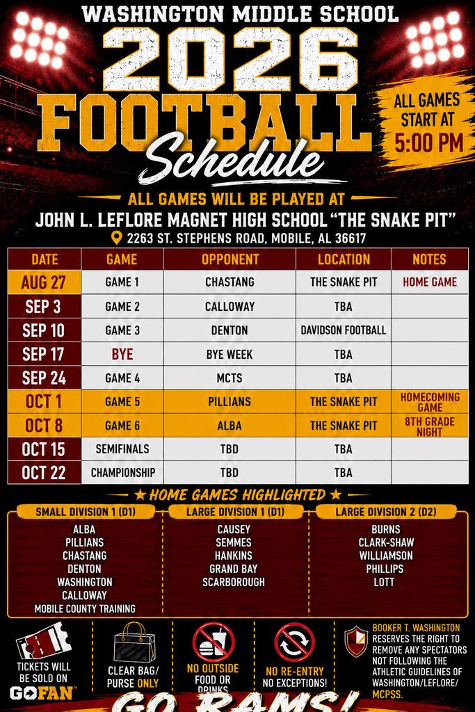 Washington Middle School Football Schedule