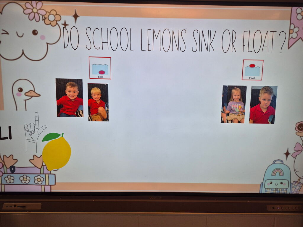 Mrs. Gibbs class finished up their week of learning about the letter L. We did an experiment to see if lemons sink or float and had a taste test of lemon cookies, lemonade and a slice of lemon.