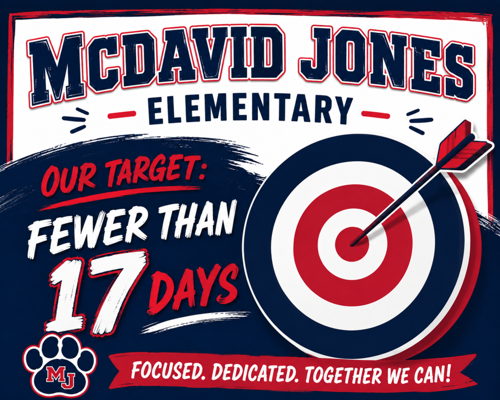 McDavid Jones Elementary Our Target:fewer than 17 days, focuses, dedicated, together we can