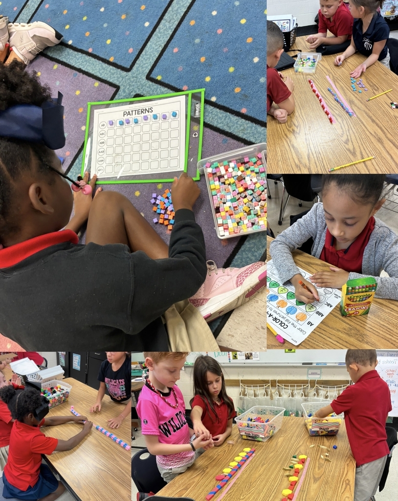 These mathematicians in Mrs. Qualls class have been busy with math centers. They are using manipulatives to build, extend, and explore patterns! They were thinking, creating, and explaining what comes next—all while turning math into something they could see and touch