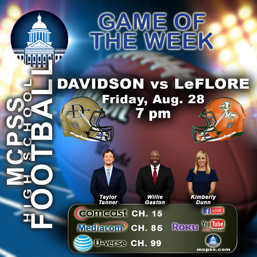 Promo for the mcpssTV High School Football Game of the Week between Davidson and LeFlore on August 28