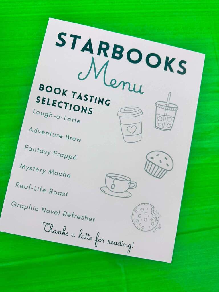 A card titled "Starbooks Menu" with several menu items listed