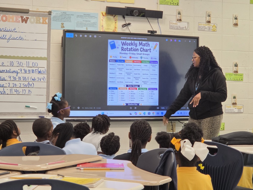 Teacher with dark hair stands in front of screen, showing a chart to a class of students.
