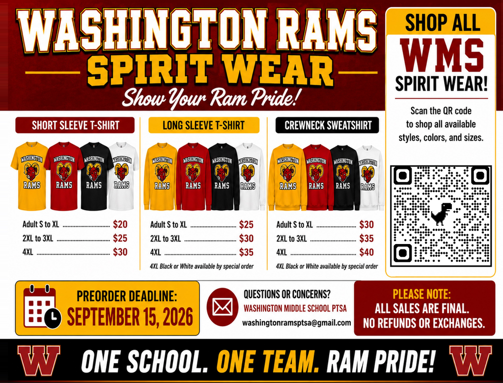 Preorder information for Washington Middle PTSA 