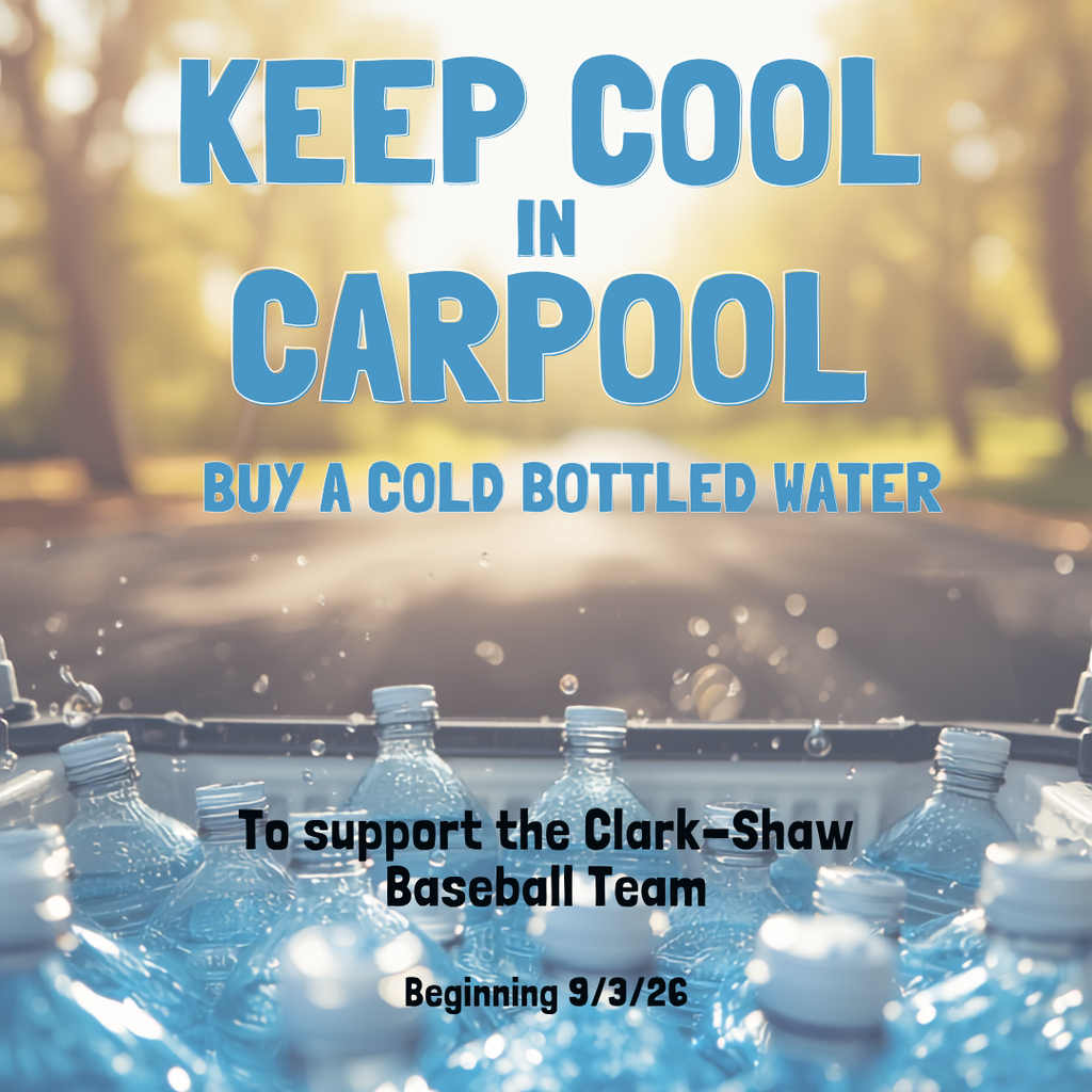 graphic announcing the selling of bottled water during carpool for baseball team- all information listed in text