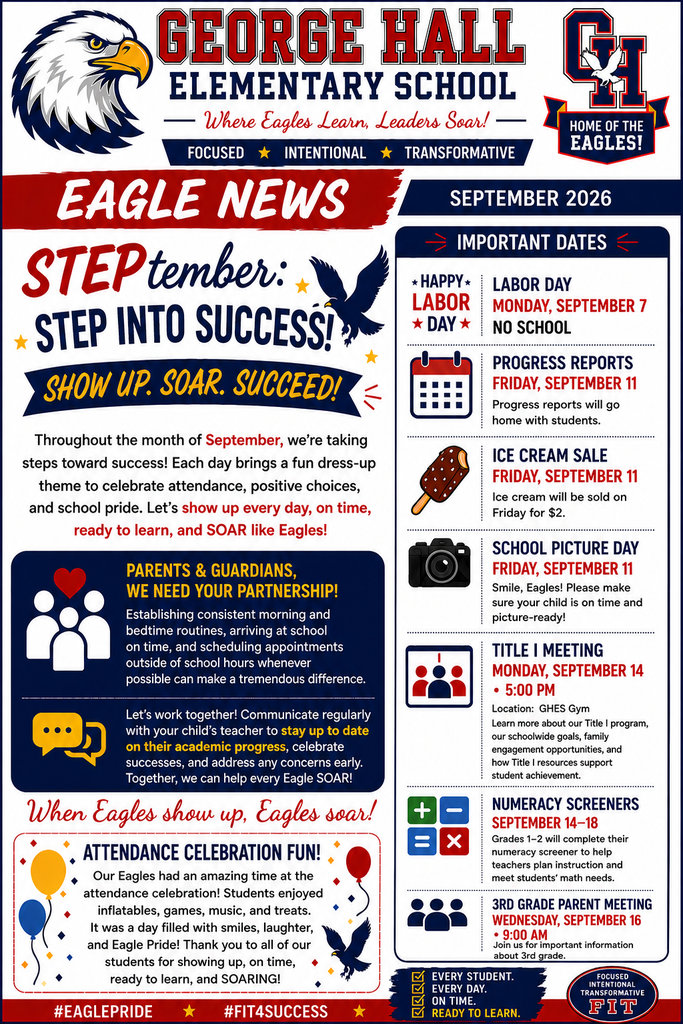 A school newsletter shows events, a calendar, and details like ice cream sales and school picture day.