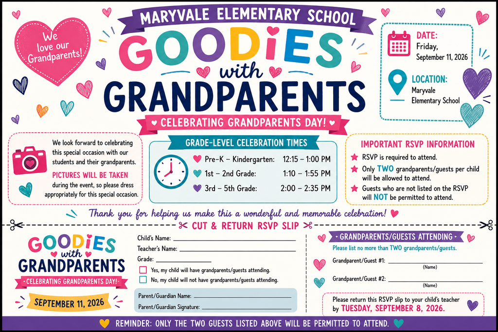 An event flyer for "Goodies with Grandparents" at Maryvale Elementary School on September 13, 2024.