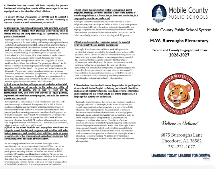 Burroughs Elementary 26-27 Parent and Family Engagement Brochure 