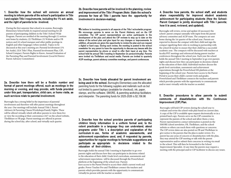 Burroughs Elementary 26-27 Parent and Family Engagement Brochure 